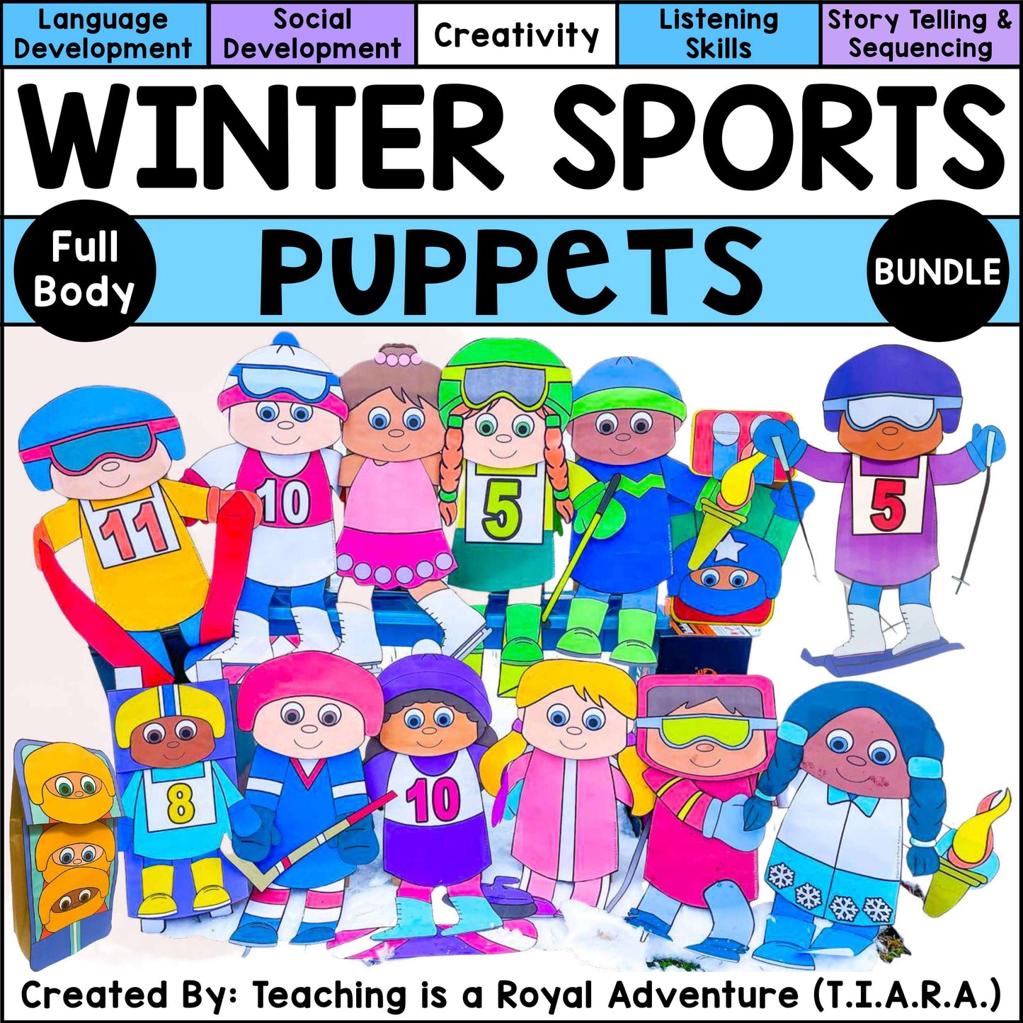 Winter Sports Paper Bag Puppet Templates and Writing Activities BUNDLE