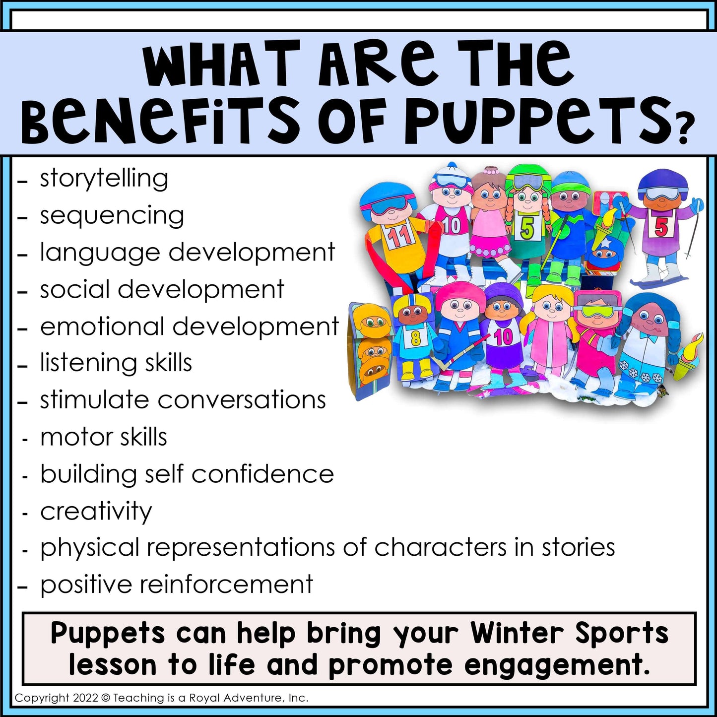 Winter Sports Paper Bag Puppet Templates and Writing Activities BUNDLE
