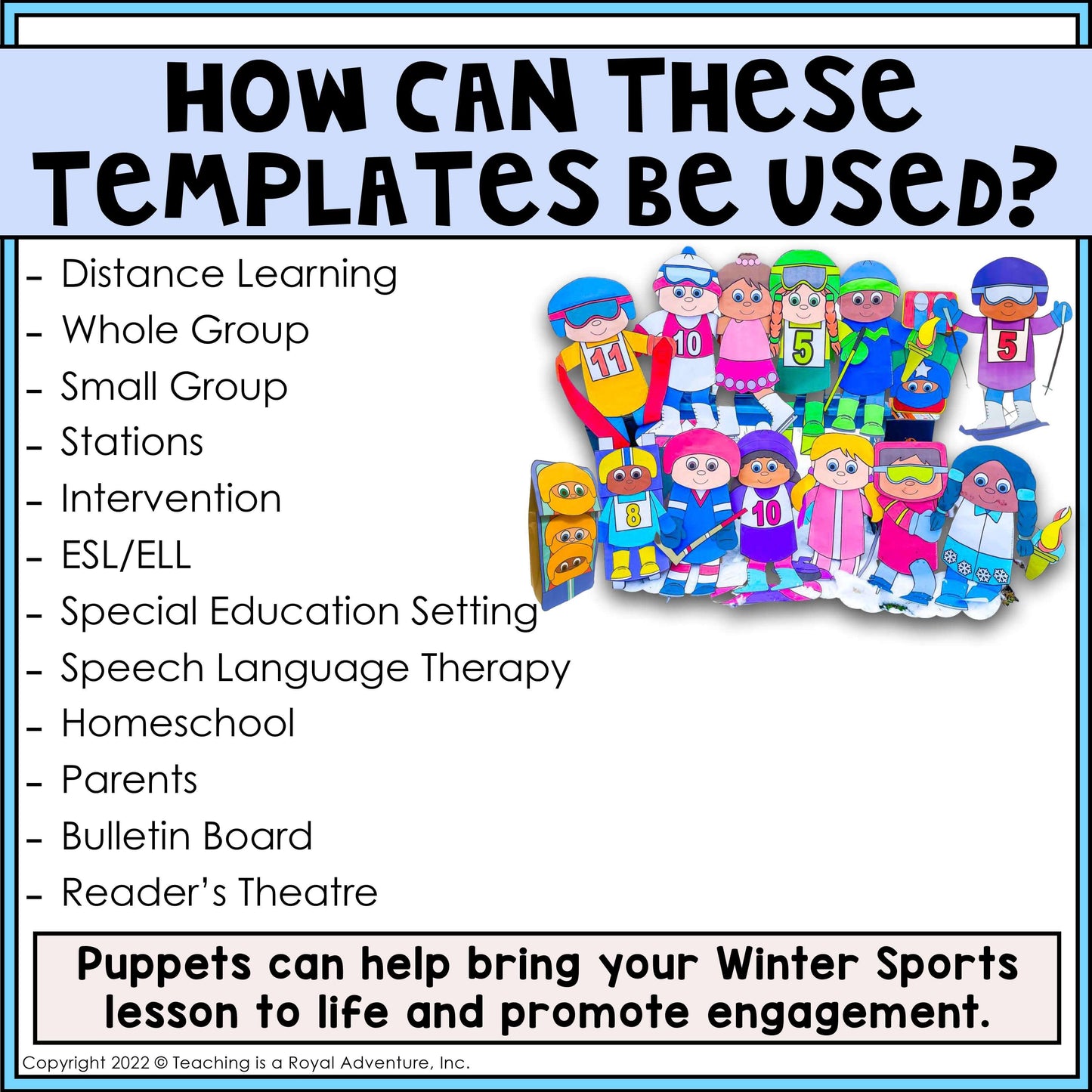 Winter Sports Paper Bag Puppet Templates and Writing Activities BUNDLE