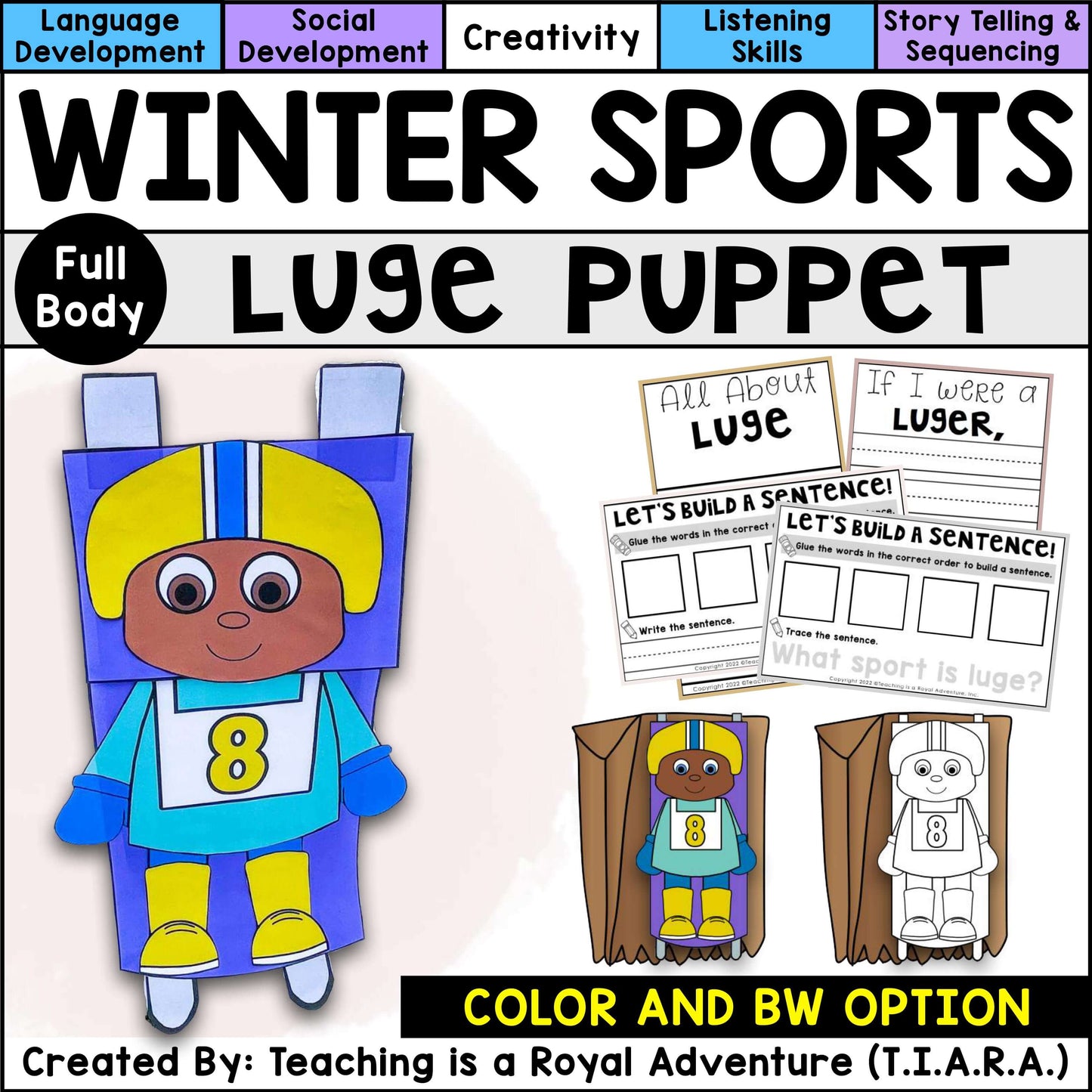 Winter Sports Paper Bag Puppet Templates and Writing Activities BUNDLE