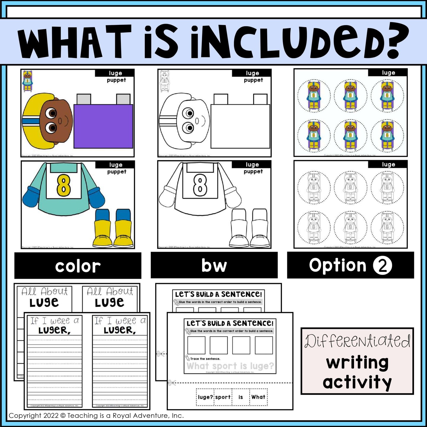 Winter Sports Paper Bag Puppet Templates and Writing Activities BUNDLE