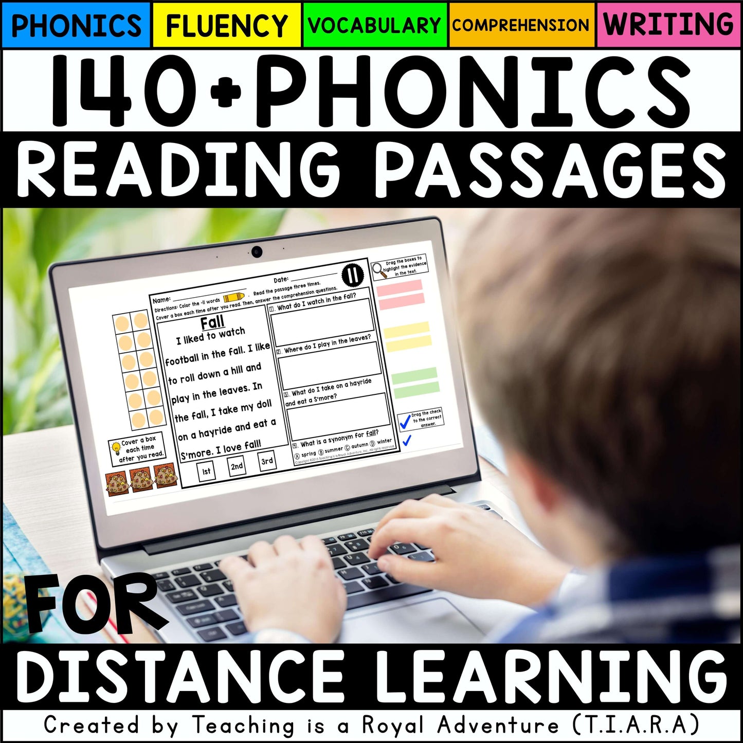Phonics Reading Comprehension Passages and Questions ALL YEAR Distance Learning