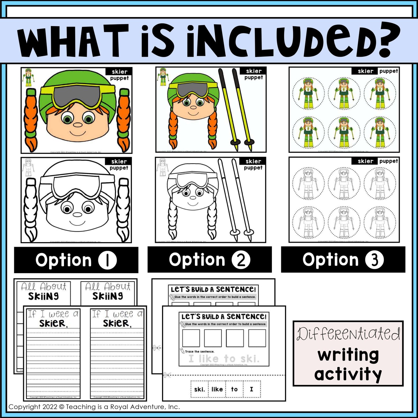 Winter Sports Paper Bag Puppet Templates and Writing Activities BUNDLE
