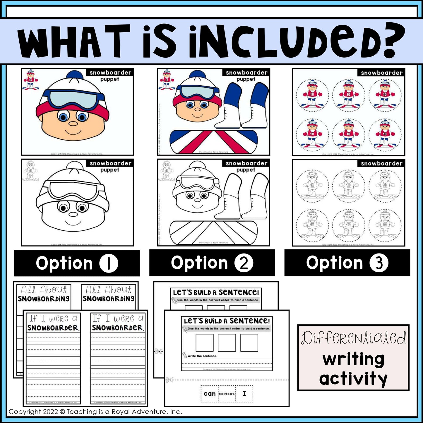 Winter Sports Paper Bag Puppet Templates and Writing Activities BUNDLE