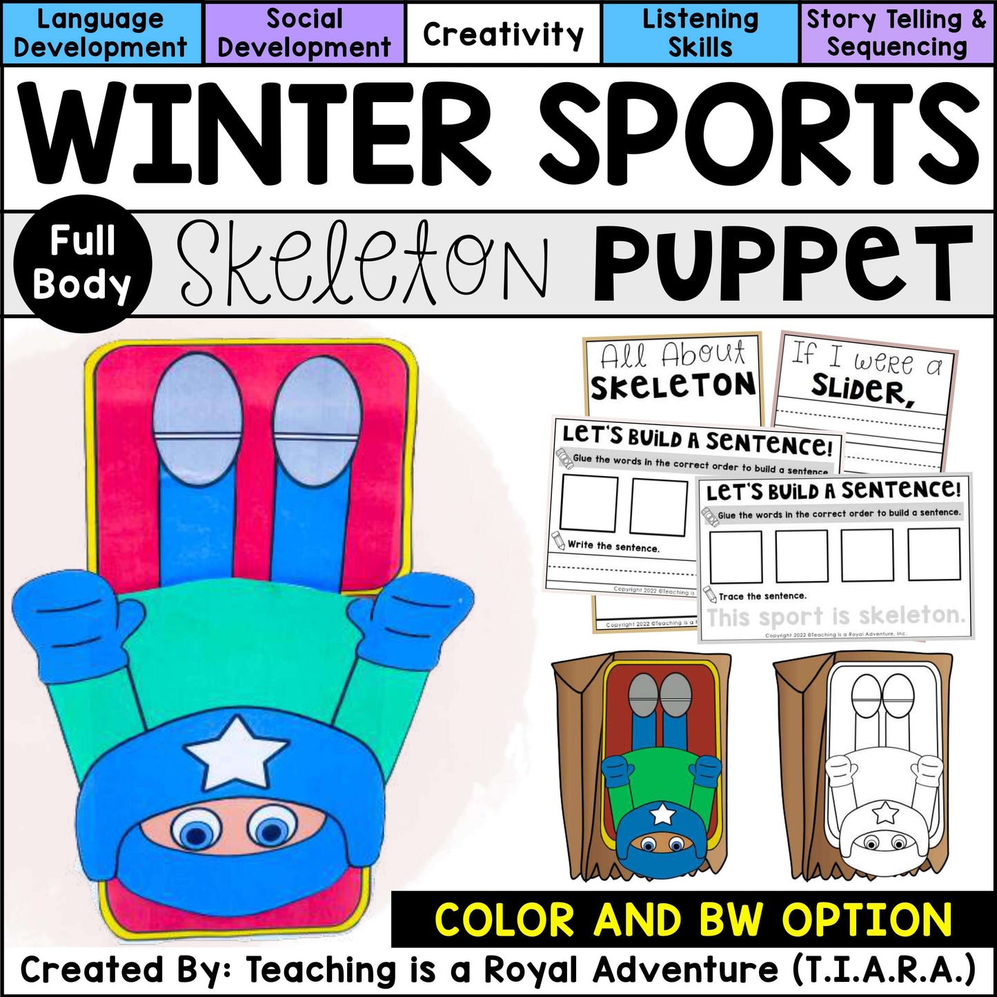 Winter Sports Paper Bag Puppet Templates and Writing Activities BUNDLE