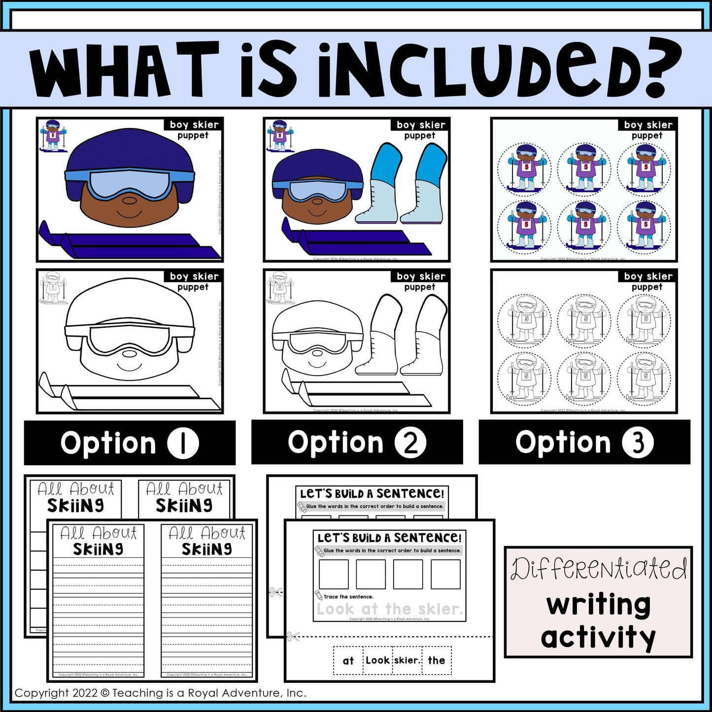 Winter Sports Paper Bag Puppet Templates and Writing Activities BUNDLE