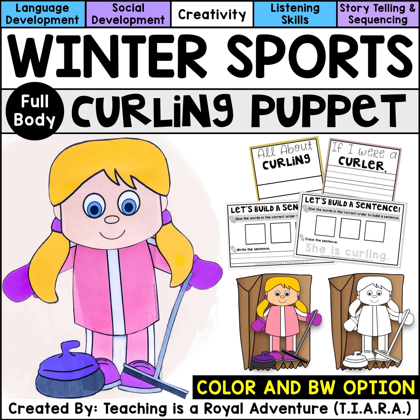 Winter Sports Paper Bag Puppet Templates and Writing Activities BUNDLE