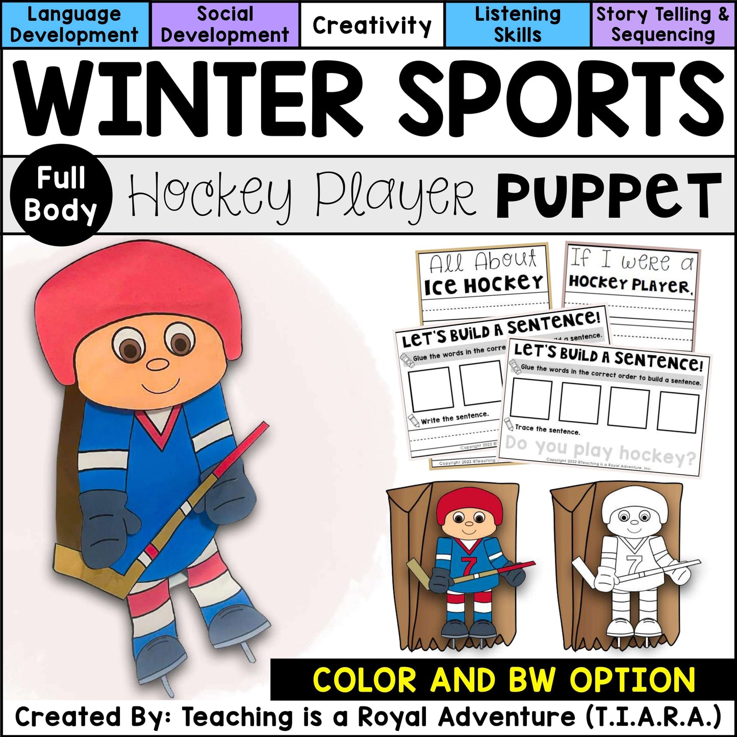 Winter Sports Paper Bag Puppet Templates and Writing Activities BUNDLE