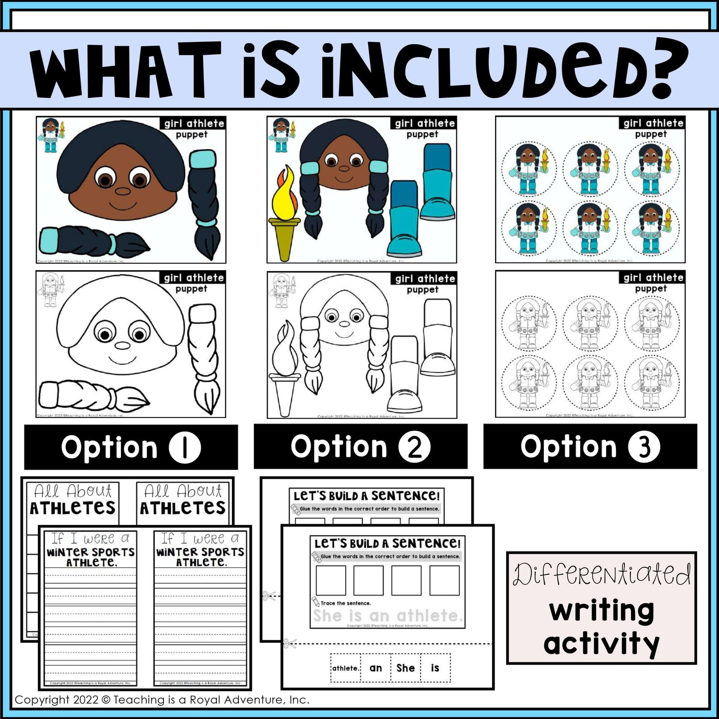 Winter Sports Paper Bag Puppet Templates and Writing Activities BUNDLE