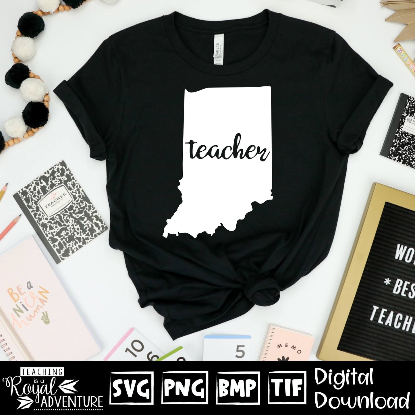 Indiana Teacher SVG, teacher Svg, teacher state Svg, teacher shirt Svg, teacher Png, Digital Download Files, Sublimation Designs