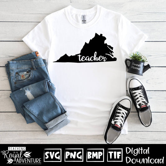 Virginia Teacher SVG, teacher Svg, teacher state Svg, teacher shirt Svg, teacher Png, Digital Download Files, Sublimation Designs